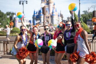 spring break performance for all cheerleaders and dancers, walt disney opportunity, parade, beach themed picture with athletes